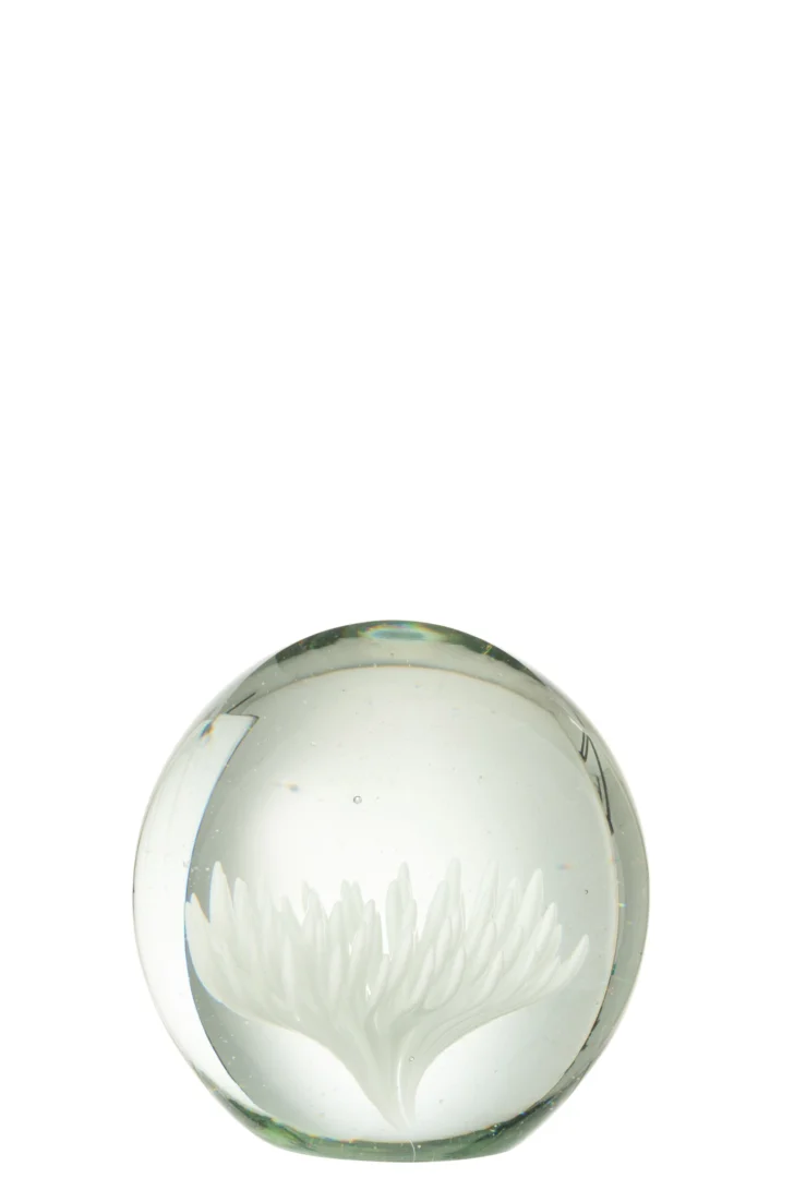 Presse-papier Caamello van wit glas met ronde vorm en subtiel bloemmotief