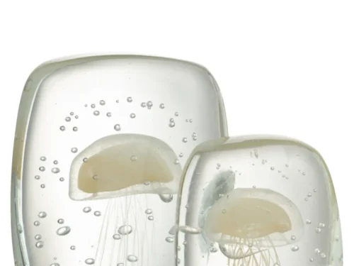 Presse-papier Lidek Glas Beige met twee kwallen, helder glas en zachte beige tinten