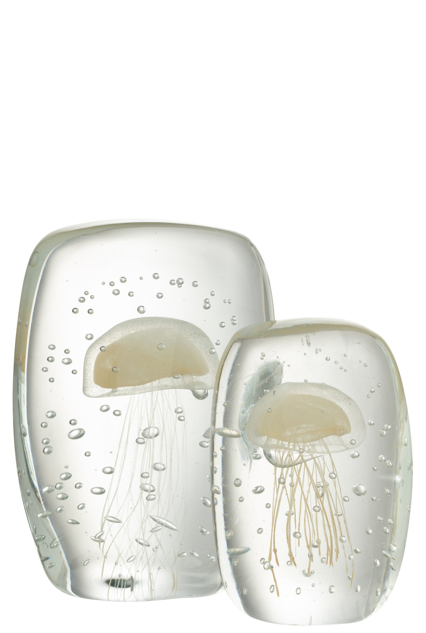 Presse-papier Lidek Glas Beige met twee kwallen, helder glas en zachte beige tinten