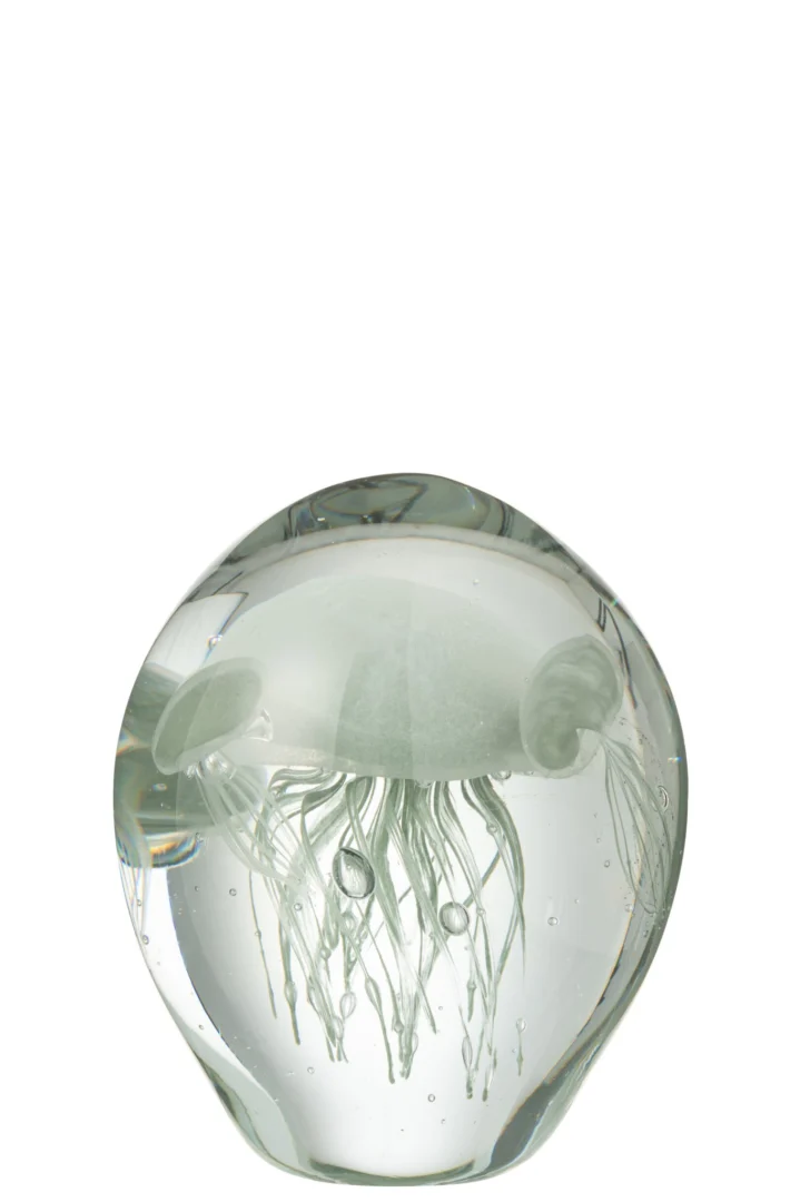 Vaurmen groen glazen presse-papier met jellyfish design, compact en stijlvol woonaccessoire
