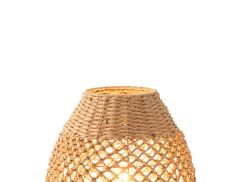 Tafellamp Trurmor Naturel H35,5 cm met gevlochten kap, rubberhouten voet en warme lichtuitstraling