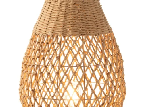 Tafellamp Braumane naturel met geweven kap, warme lichtval en houten voet, 54,5 cm hoog