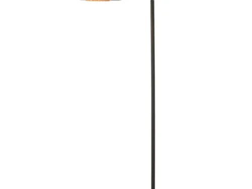 Vloerlamp Hiesal Naturel 168 cm met gevlochten kap, zwarte metalen boog en ronde voet