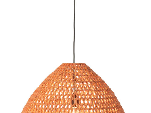 Plafondlamp Reellang Oranje met gevlochten kap en warme lichtsfeer, zwart snoer en ronde vorm