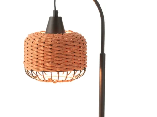 Tafellamp Treskine Oranje H52 cm met geweven papieren kap, slank metaal frame en warme uitstraling