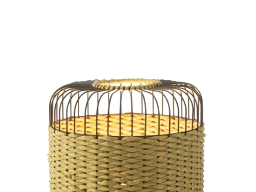 Tafellamp Skumora Groen H34,5 cm met geweven groene kap, metalen bovenkant en warme lichtuitstraling