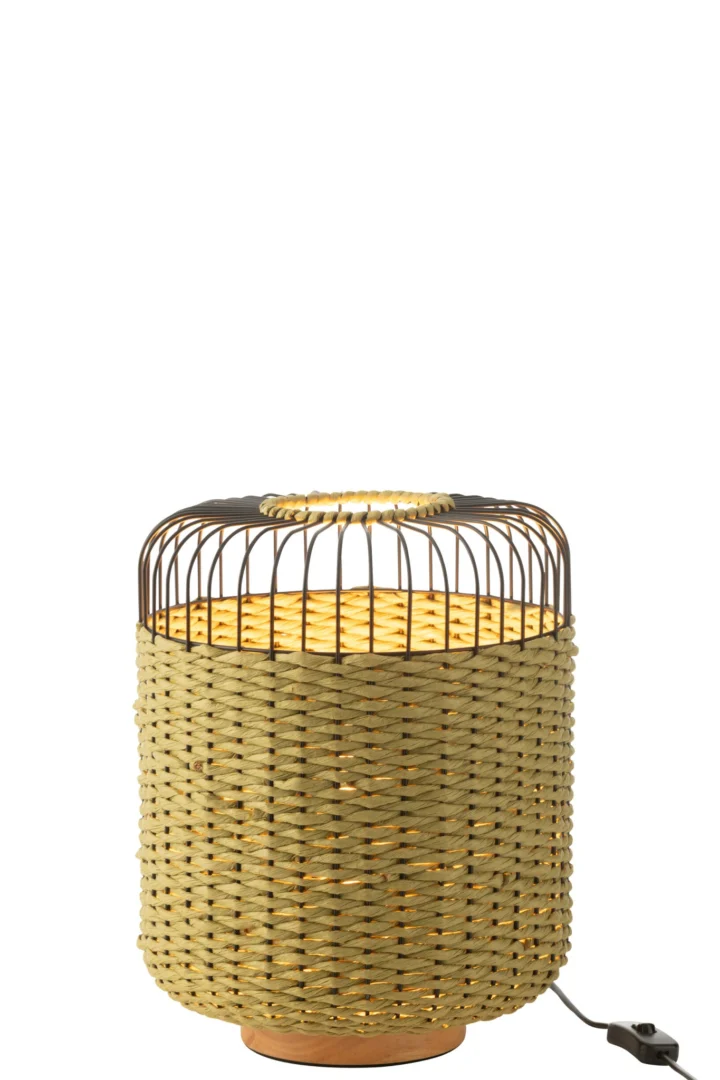 Tafellamp Skumora Groen H34,5 cm met geweven groene kap, metalen bovenkant en warme lichtuitstraling