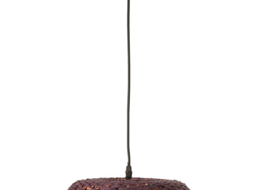 Plafondlamp Joonnang paars met gevlochten kap, metalen frame en warme lichtuitstraling