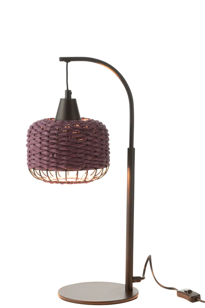 Nestone tafellantaarn paars metaal en papier, slank ontwerp met warm licht en ronde voet, 52 cm hoog