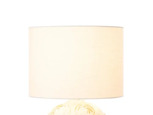 Staukon Schelp tafellamp H50 cm met witte linnen kap en schelpenvoet in natuurlijke, tijdloze stijl