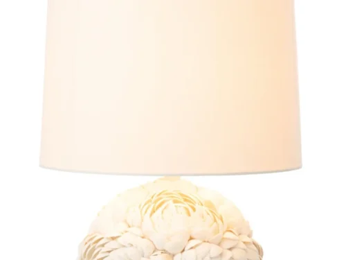 Witte Tafellamp Graastun H59 cm met linnen kap en bloemvormige voet, sfeervol en natuurlijk 디자인