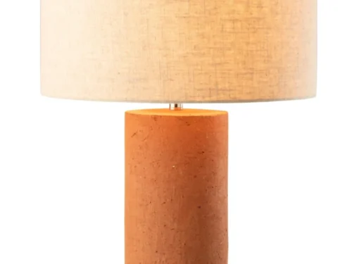 Tafellamp Slintora terracotta met linnen kap en cilindervormige basis, 65 cm hoog