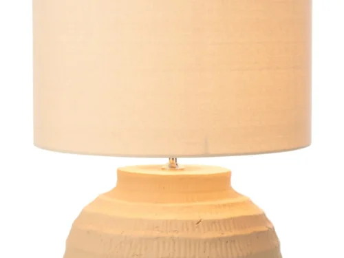 Tafellamp Neernira terracotta met beige stoffen kap, warme sfeermaker voor dressoir of nachtkastje