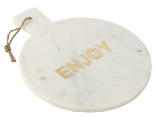 Kaasplank Liskek van wit marmer, ronde vorm met handvat en touwlus, 38 cm, stijlvolle serveerplank