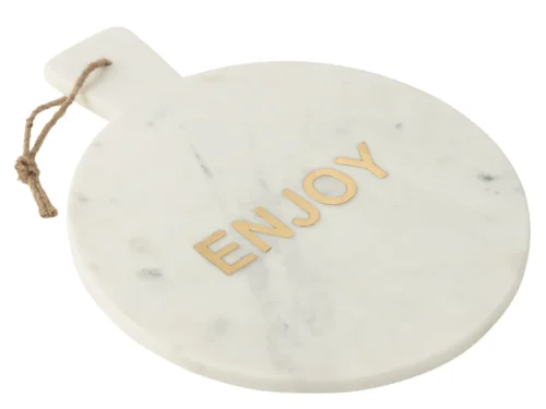 Kaasplank Liskek van wit marmer, ronde vorm met handvat en touwlus, 38 cm, stijlvolle serveerplank