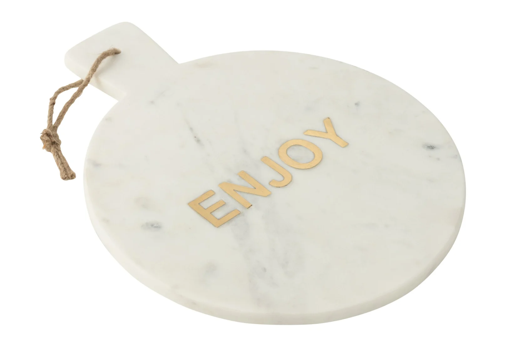 Kaasplank Liskek van wit marmer, ronde vorm met handvat en touwlus, 38 cm, stijlvolle serveerplank