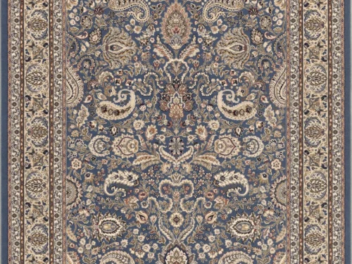 Vloerkleed Skaurren 230x160 cm in blauw, 100% wol, met rijk klassiek patroon en zachte 10 mm pool