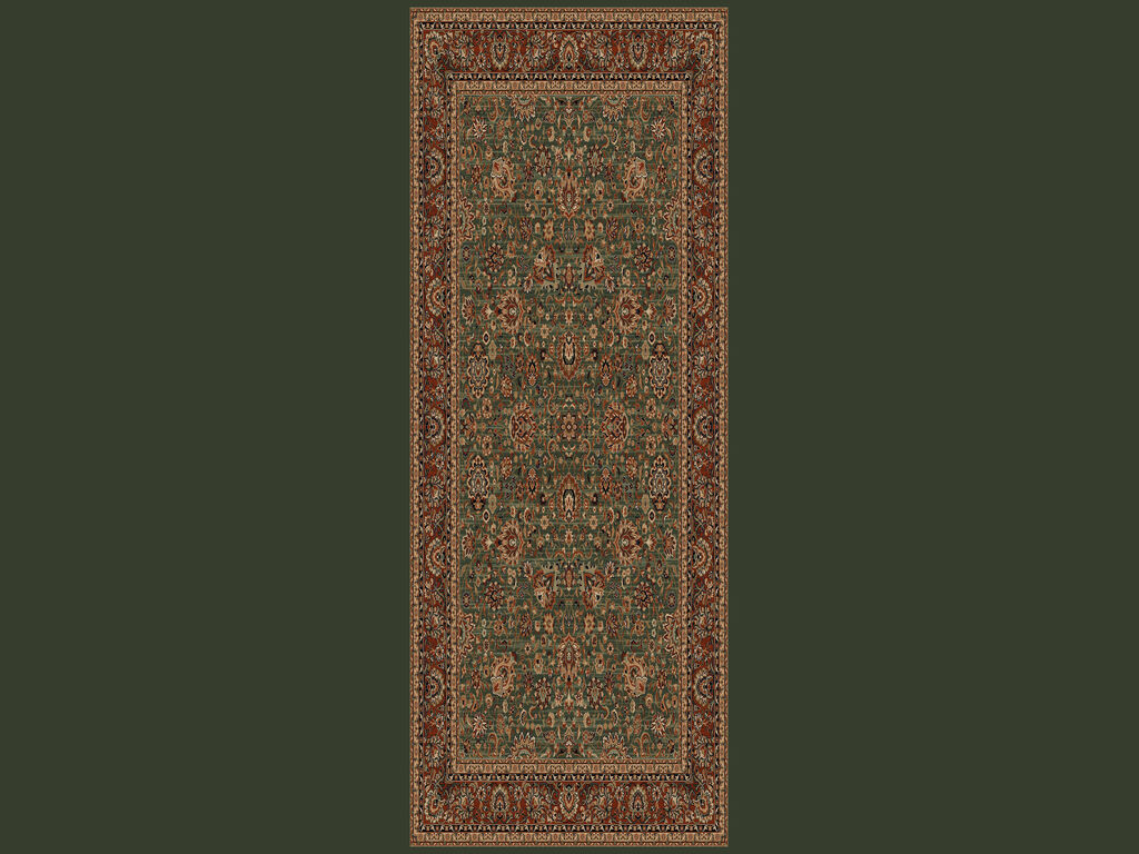 Vloerkleed Gator 300x200 cm, groen met klassiek patroon, 100% wol en fijne structuur