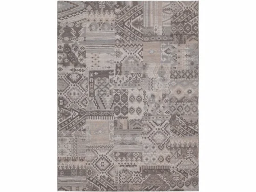 Vloerkleed Troorral 240x170 cm, vlakgeweven wol, patchwork dessin in rustige grijstinten
