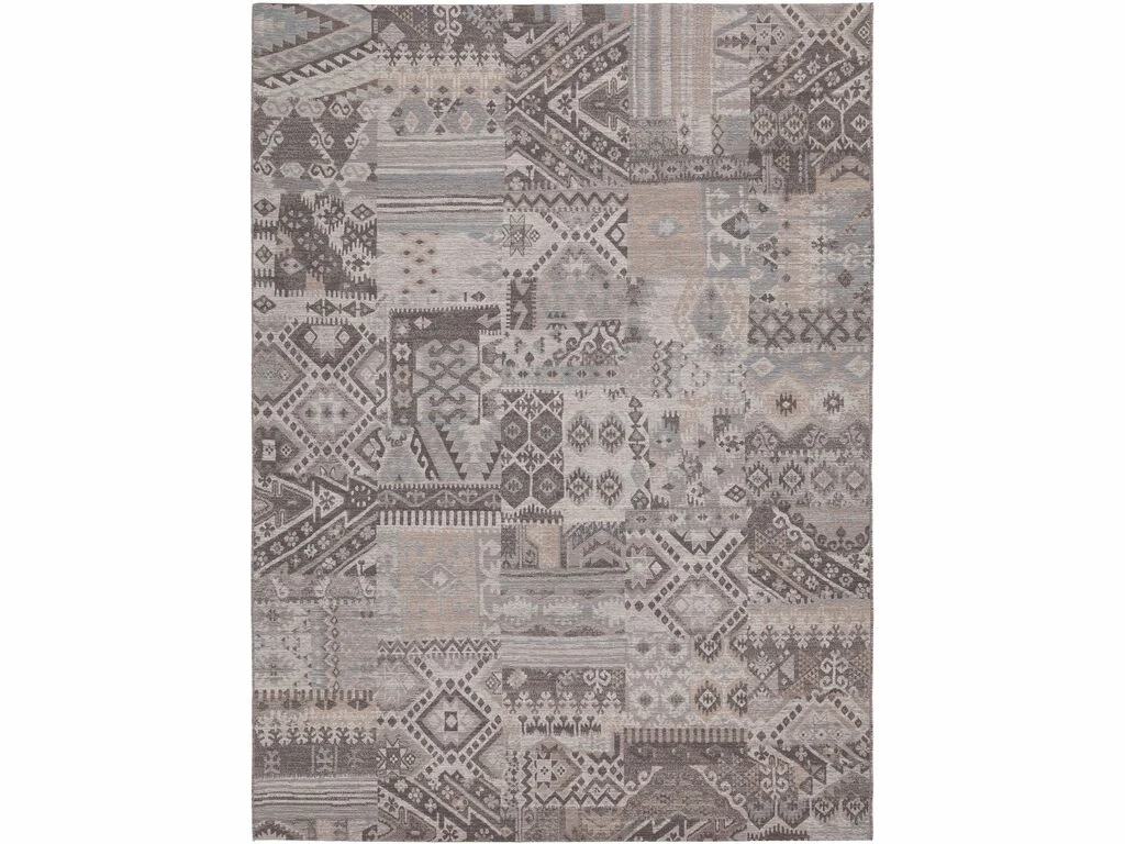 Vloerkleed Troorral 240x170 cm, vlakgeweven wol, patchwork dessin in rustige grijstinten