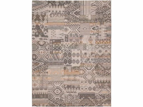 Vloerkleed Praaki 350x250 cm, vlakgeweven wol, patchwork dessin in rustige kleur 4000