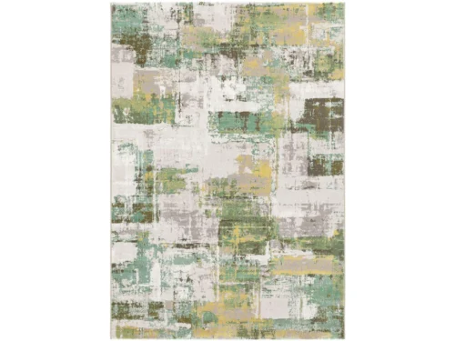 Vloerkleed Toonsello 230x160 cm met abstract patroon in groen, geel en grijs voor woon- of eethoek