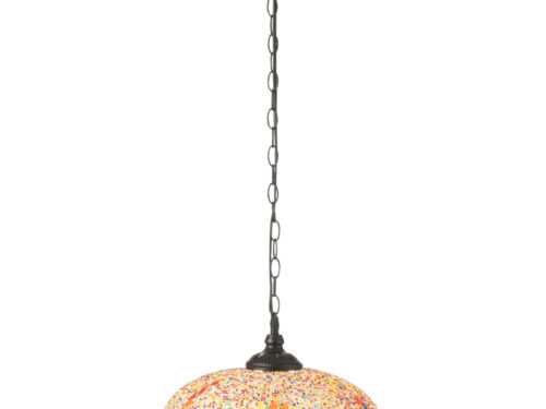 Hanglamp Feinnan Glas met oranje mozaïekglas, zwart metaal en sierlijke kettingophanging
