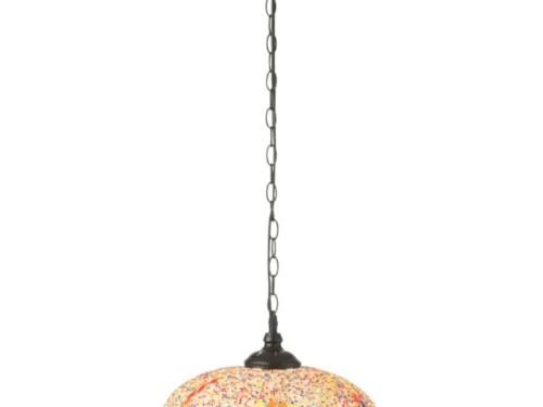 Hanglamp Feinnan Glas met oranje mozaïekglas, zwart metaal en sierlijke kettingophanging