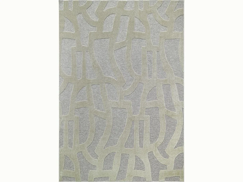 Vloerkleed Koorrea 290x200 cm in grijs met groen abstract patroon en laag, strak poolprofiel