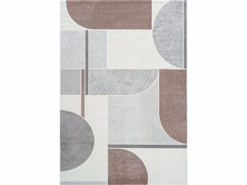 Vloerkleed Trausson 230x160 cm, modern geometrisch patroon in neutrale grijstinten en zacht warmbruin