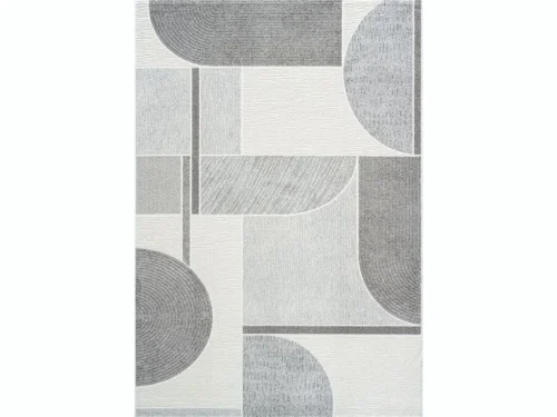 Vloerkleed Flunnond 230x160 cm in grijs, met geometrisch patroon en stevige textuur voor warmte en structuur