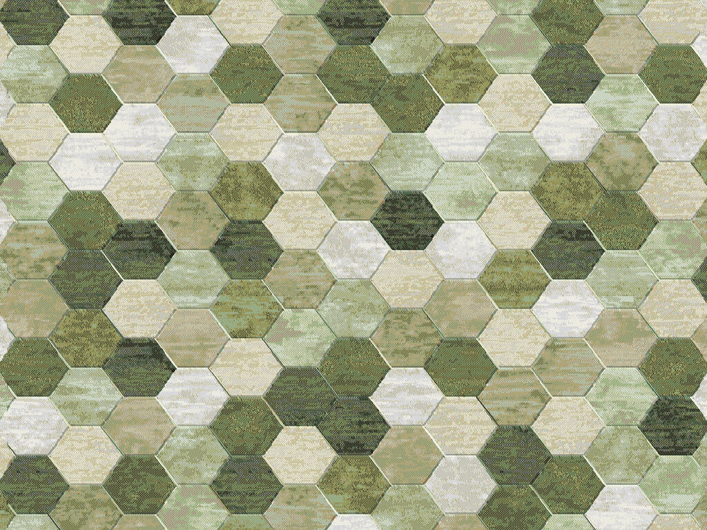 Vloerkleed Kleirman 230x160 cm met hexagon patroon in rustige groentinten en zachte 11 mm pool