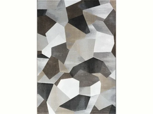Vloerkleed Dauskine met geometrisch patroon in grijs, wit en taupe, moderne volle uitstraling