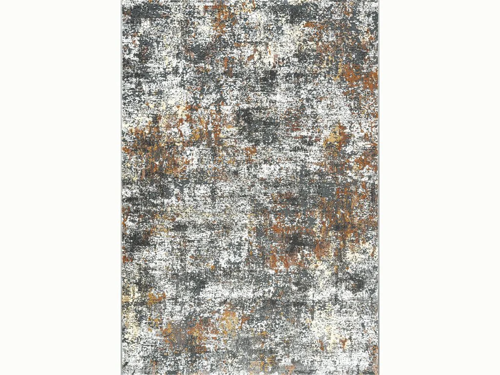 Vloerkleed Slestaro 290x200 cm met abstract patroon in grijs, wit en warme accenten