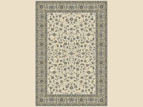 Vloerkleed Toose 150x80 cm, compact beige tapijt met klassiek bloemenpatroon en sierlijke rand