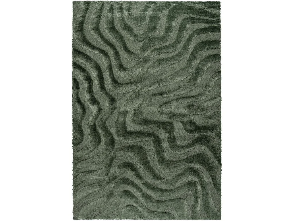 Vloerkleed Fleemmum 340x240 cm, zacht hoogpolig groen met golvend 3D-patroon