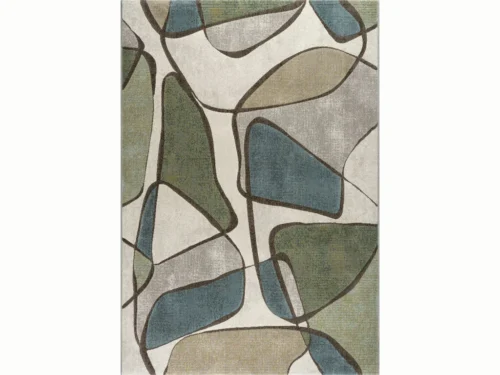 Vloerkleed Hiral 230 x 160 cm met abstract patroon in blauw, groen en beige voor woonkamer of eetkamer