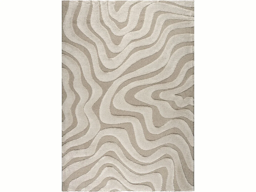 Vloerkleed Merida 230x160 cm met zacht 3D-golvenpatroon in beige en crème