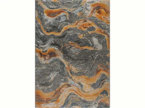 Vloerkleed Proosil 290x200 cm met abstracte grijs-oranje marmerlook en warme uitstraling