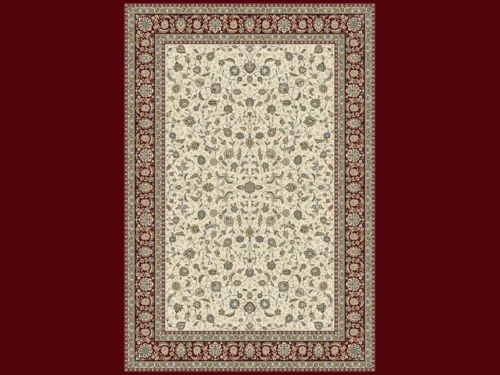 Vloerkleed Slilves 230 x 160 cm in beige met rood bloemenpatroon en sierlijke rand
