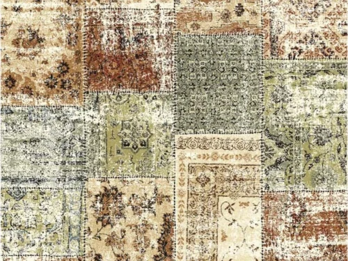 Vloerkleed Kentund 230x160 cm met vintage patchwork patroon in zachte aardetinten en groen