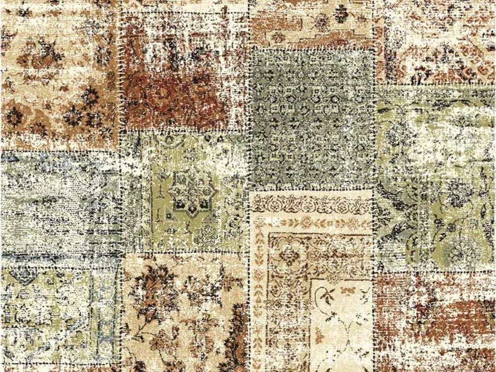 Vloerkleed Kentund 230x160 cm met vintage patchwork patroon in zachte aardetinten en groen