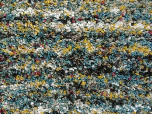 Slilar vloerkleed 340x240 cm met dikke 25 mm pool en gemêleerde blauw-groen-gele structuur