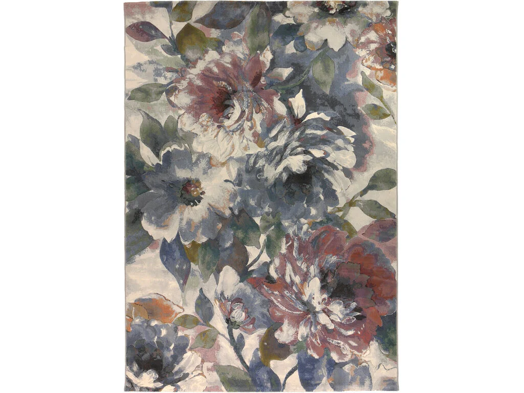 Vloerkleed Kaarrona 230x160 cm met rijk bloemmotief in zachte blauw-, rood- en groentinten