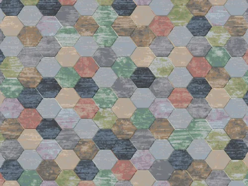 Vloerkleed Riedin 195x133 cm met kleurrijk hexagonpatroon en dichte, luxe structuur