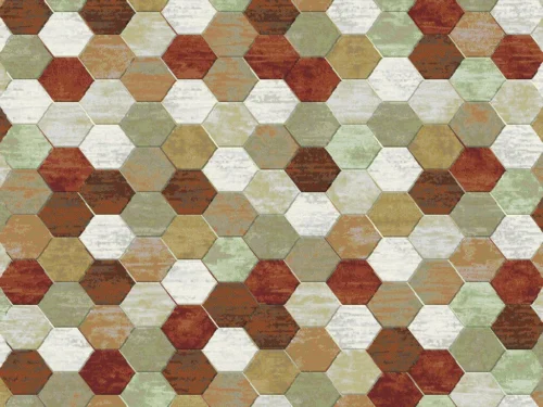 Vloerkleed Zaunond 230x160 cm met honingraatpatroon in warme rood-, beige- en groentinten