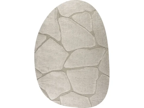 Vloerkleed Preentona 290x200 cm in beige met steenmotief, zacht hoogpolig en ovaal van vorm