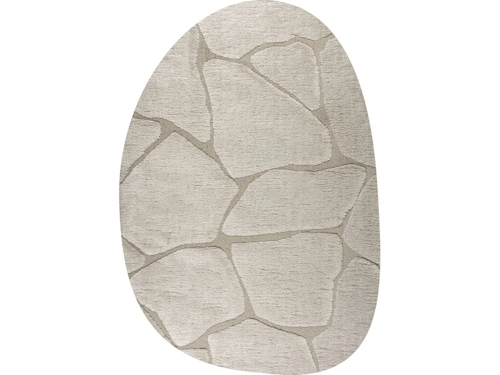 Vloerkleed Preentona 290x200 cm in beige met steenmotief, zacht hoogpolig en ovaal van vorm