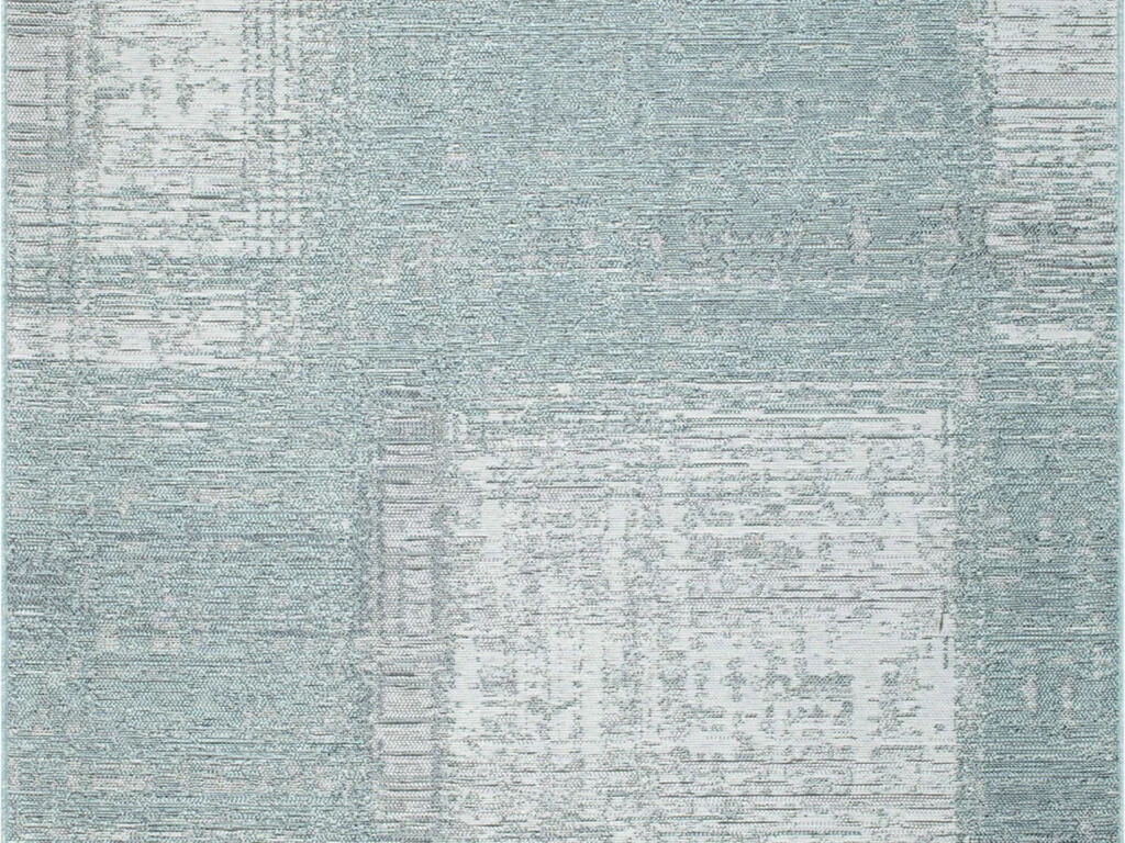 Vloerkleed Vinte 290x200 cm, lichtblauw buitenkarpet met strak patroon en lage poolhoogte 3 mm