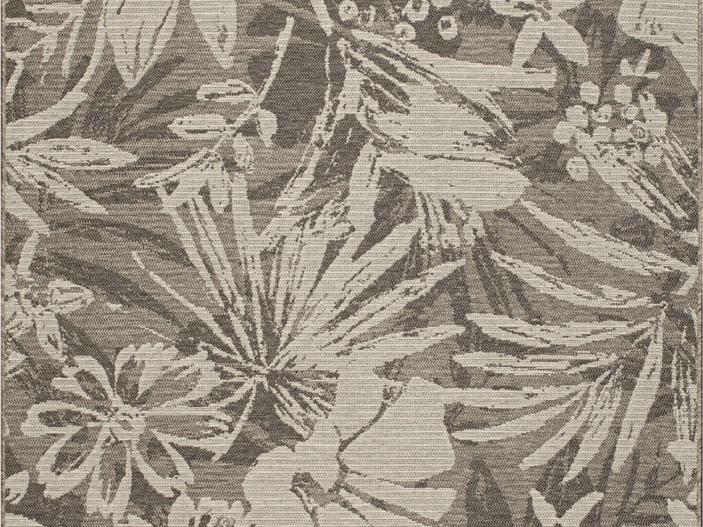 Vloerkleed Bremun 230x160 cm met botanisch bladmotief in rustige grijs-beige tinten, lage pool en strakke structuur